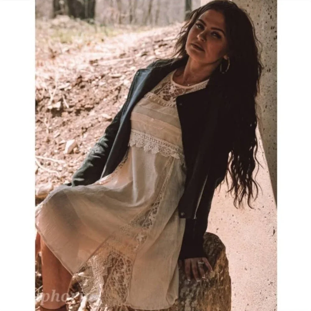 SALE A'reve handmade lace detailed asymmetric dress cream - Picture 1 of 8